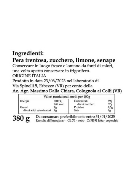 Mostarda di Pere Trentosse 100% Naturale